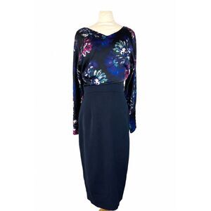 Ellen Tracy Sz 8 Navy Floral Cocktail Dress